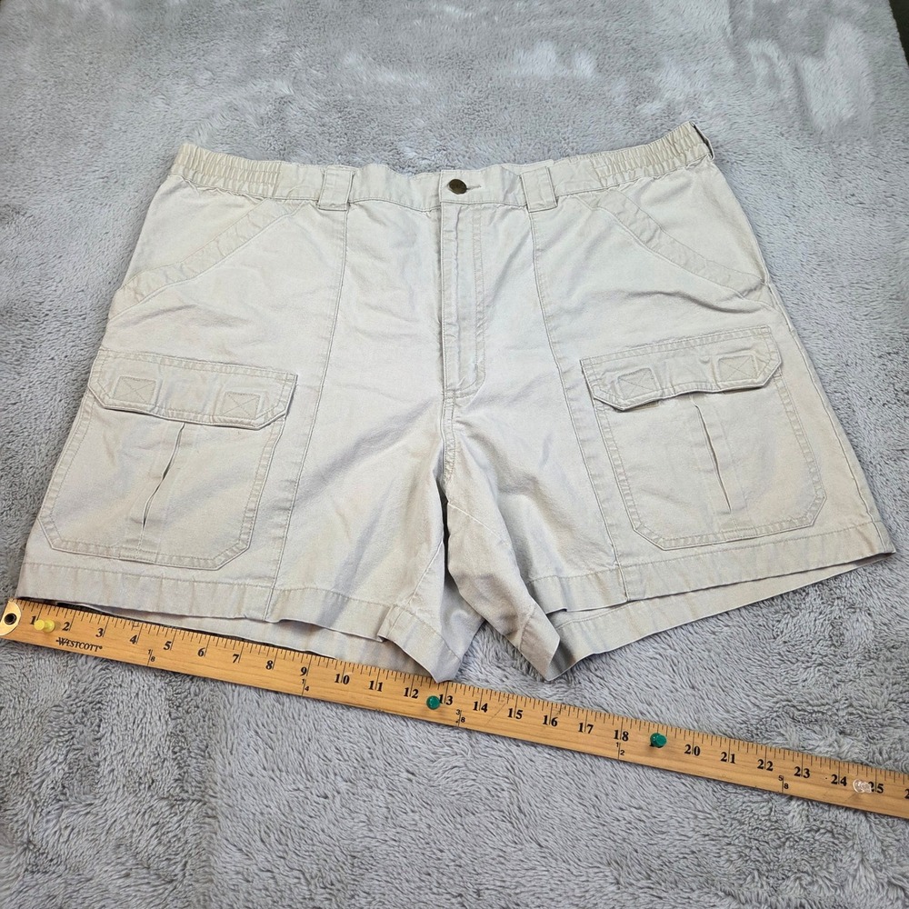 LL Bean Cargo Shorts Mens 40 Tropic Weight Cotton Elastic Waist Utility Khaki